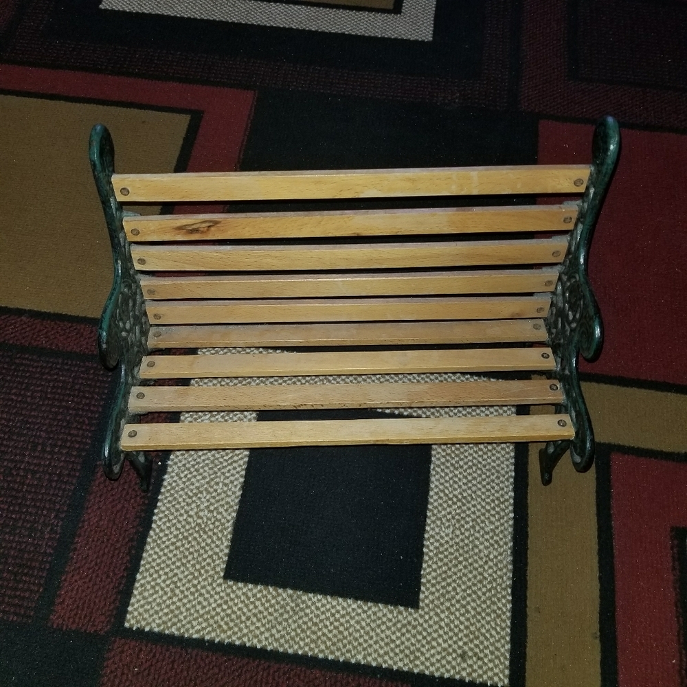 Antique doll bench brass & wood